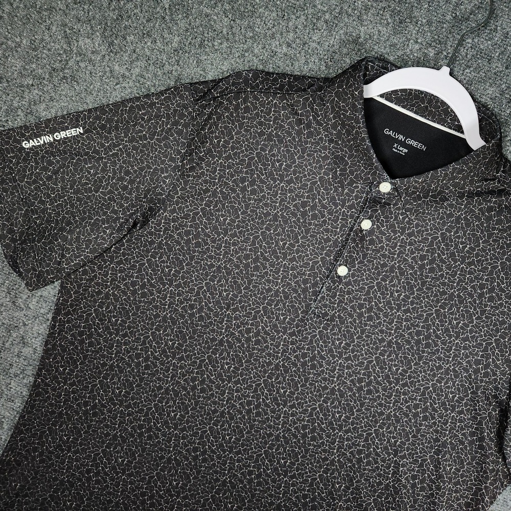 Galvin Green Polo Shirt Mens XL Black Excellent Geometric Scales Golf Top